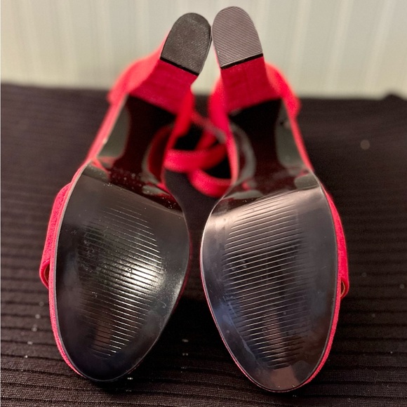 New Idifu Red Suede Sexy Chunky High Heel Shoes- Sz 10 - Picture 9 of 11